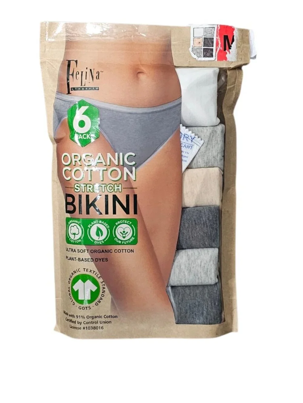Felina Organic Cotton Stretch Organic Cotton Bikini 6-Pack New M - Picture 1 of 8